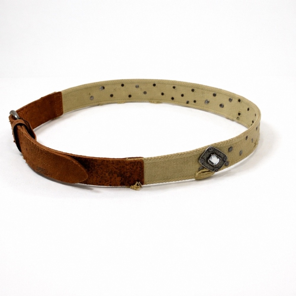 Y2K Flacco Roma Belt Studded Crystal Canvas Leather Distressed Boho‎ Festival - Picture 2 of 15